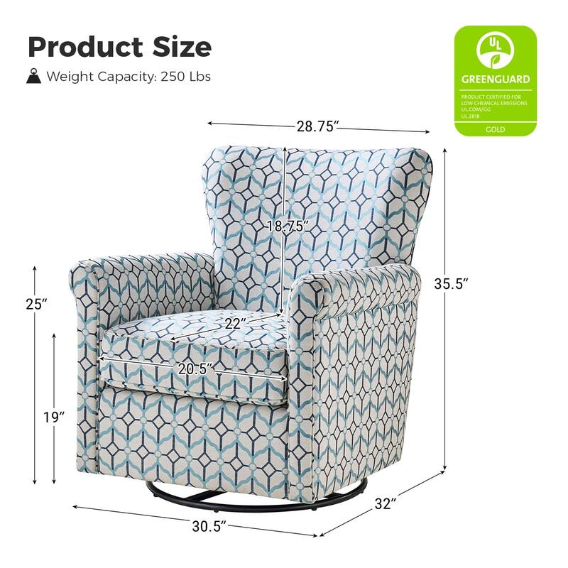 Georg Comfortable Floral Fabric Swivel Rocker Chair with Rolled Armrest Set of 2 by HULALA HOME