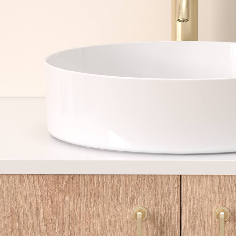13.98" Modern Round Ceramic Vessel Sink – Countertop Bathroom Basin