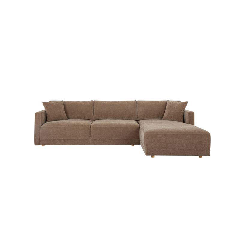 NADAAL STUDIOS Nyver Left-Facing Sectional, Deep Seat Layout with Oak Legs and Textured Polyester Upholstery, Camel - Camel - Right Facing