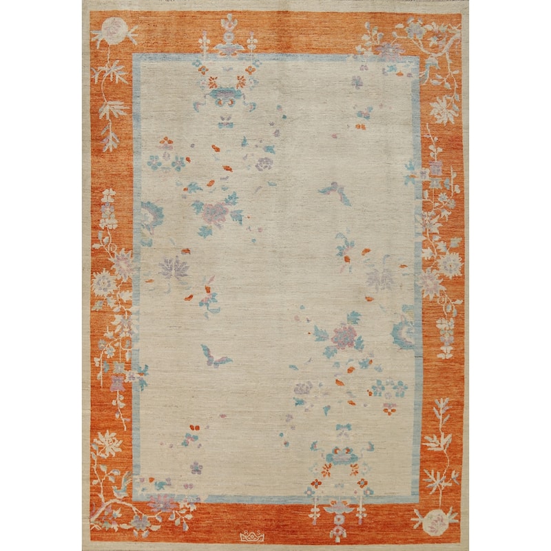 Vegetable Dye Floral Art Deco Turkish Area Rug Handmade Wool Carpet - 6'10"x 9'11"