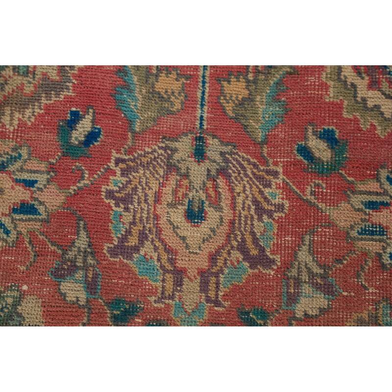 Traditional Tabriz Persian Vintage Rug Hand-Knotted Pink Wool Carpet - 7'10" x 11'2"