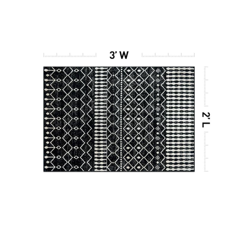 Bohemian Trellis Black Ivory Gray Area Rug, Stylish for Any Room