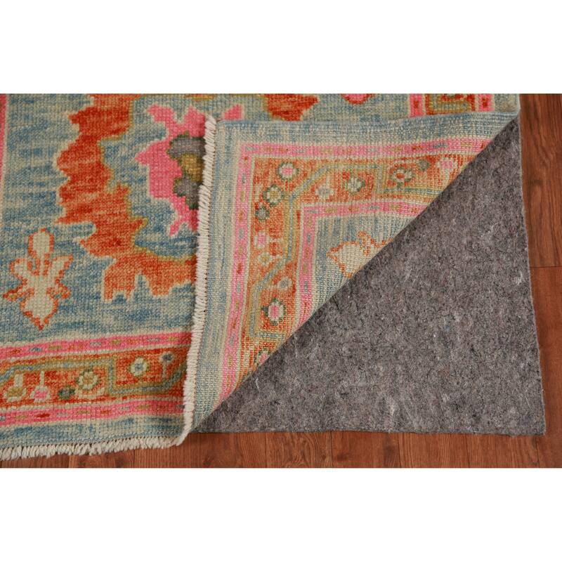 Hand Knotted Oriental 100% Wool Carpet Transitional Floral Navy Blue & Blues Oushak Runner Rug - 12' 8'' X 2' 11''