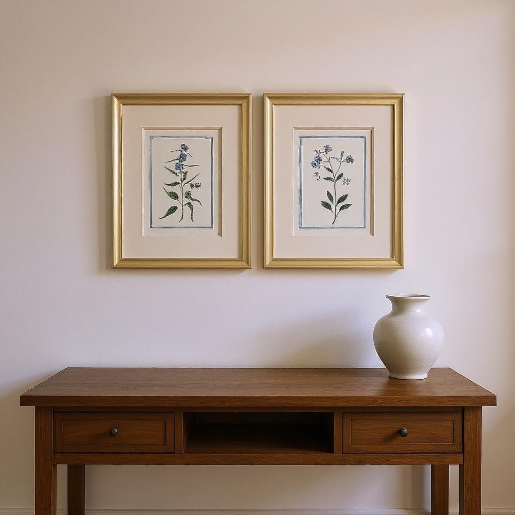 HomeRoots Set Of Two Shabby Chic Botanical Gold Framed Wall Art