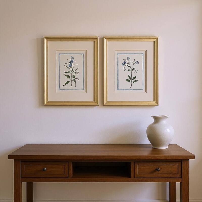 HomeRoots Set Of Two Shabby Chic Botanical Gold Framed Wall Art - 15.00 in. x 17.00 in. x 1.00 in.