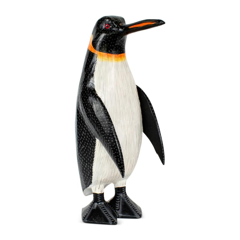 Wood Penguin Figurine Hand Carved Arctic Animal Statue, Winter Shelf Decor - 12" tall x 5" wide x 4" deep