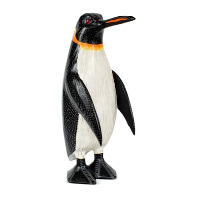 Wood Penguin Figurine Hand Carved Arctic Animal Statue, Winter Shelf Decor