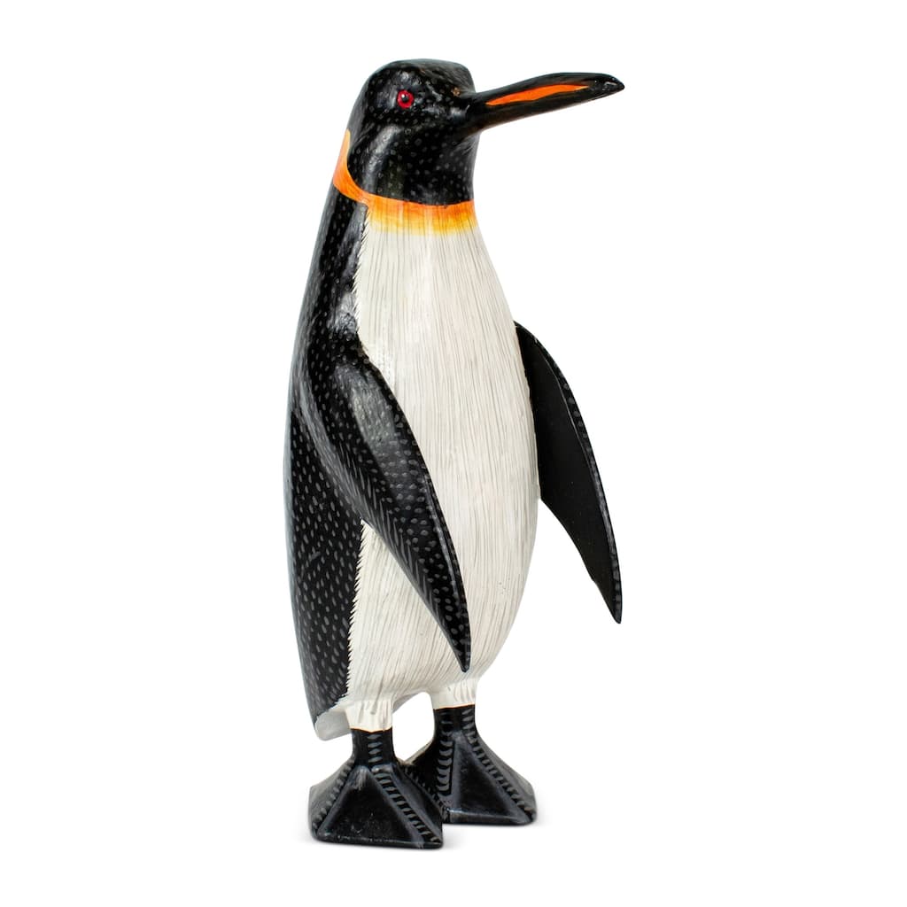 Wood Penguin Figurine Hand Carved Arctic Animal Statue, Winter Shelf Decor