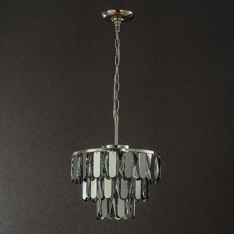 CraftHome Dimmable Modern Smoked Crystal Chandelier Contemporary Round Polished Nickel Pendant Light Fixture - W14''