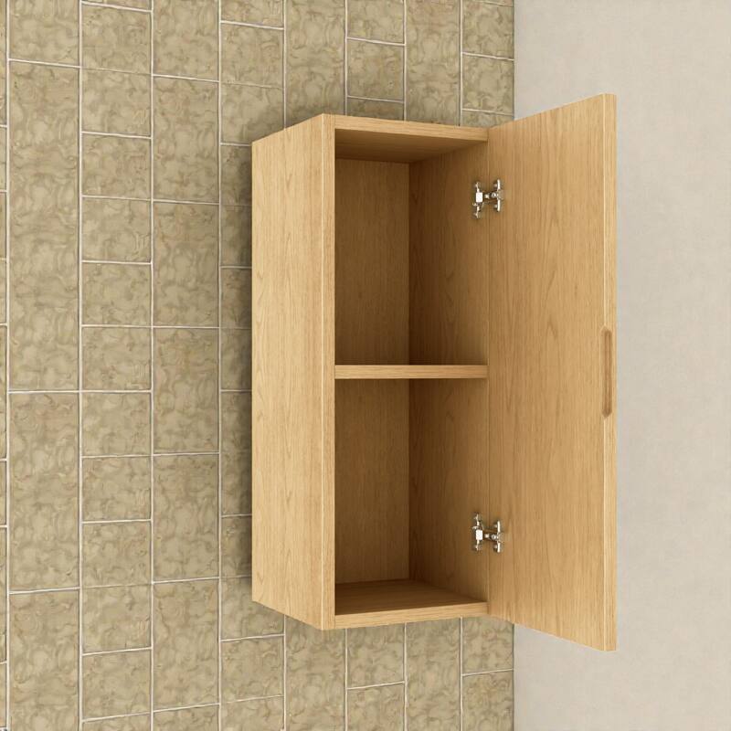 12" Wall-Mounted Floating Bathroom Vanity Side Cabinet, Striped Plywood Storage Cabinet with Door & Shelf, Soft-Close Design