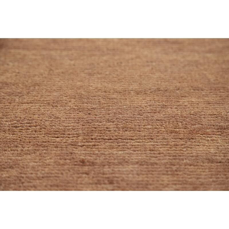 Gabbeh Modern Runner Rug Handmade Solid Brown Wool Carpet - 3'0"x 10'1"