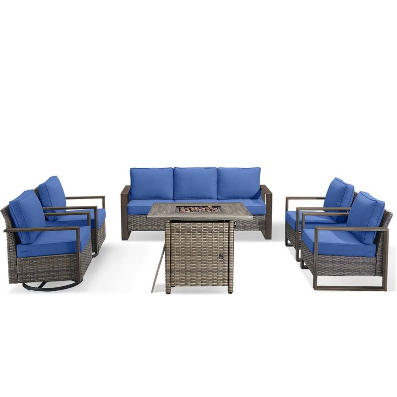 Pocassy 4/6/8PCS Sofa Swivel Chair with Fire Pit Table Set