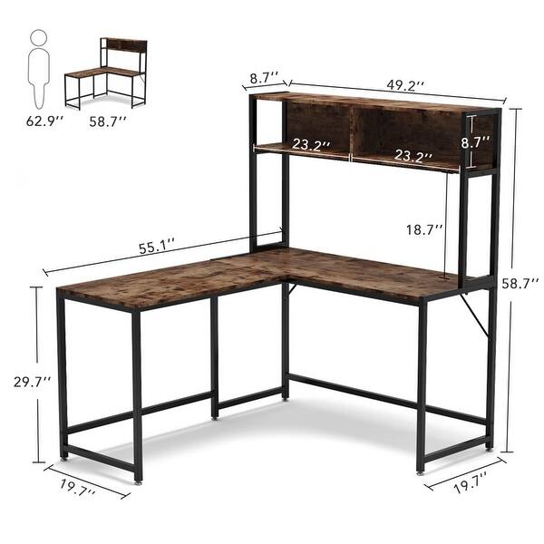 L Shaped Desk With Hutch 55 Corner Computer Desk Overstock 26029854