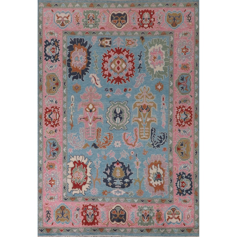Light Blue Oushak Area Rug Handmade Oriental Wool Carpet - 7'11" x 9'11"