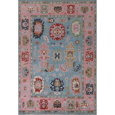 Light Blue Oushak Area Rug Handmade Oriental Wool Carpet - 7'11" x 9'11"