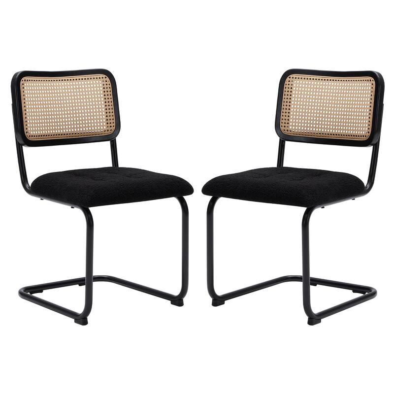 Dining Chairs Set of 2,Mid-Century Modern Chair Armless Mesh Backrest Cane Rattan Chairs for Home Dining Room - Black
