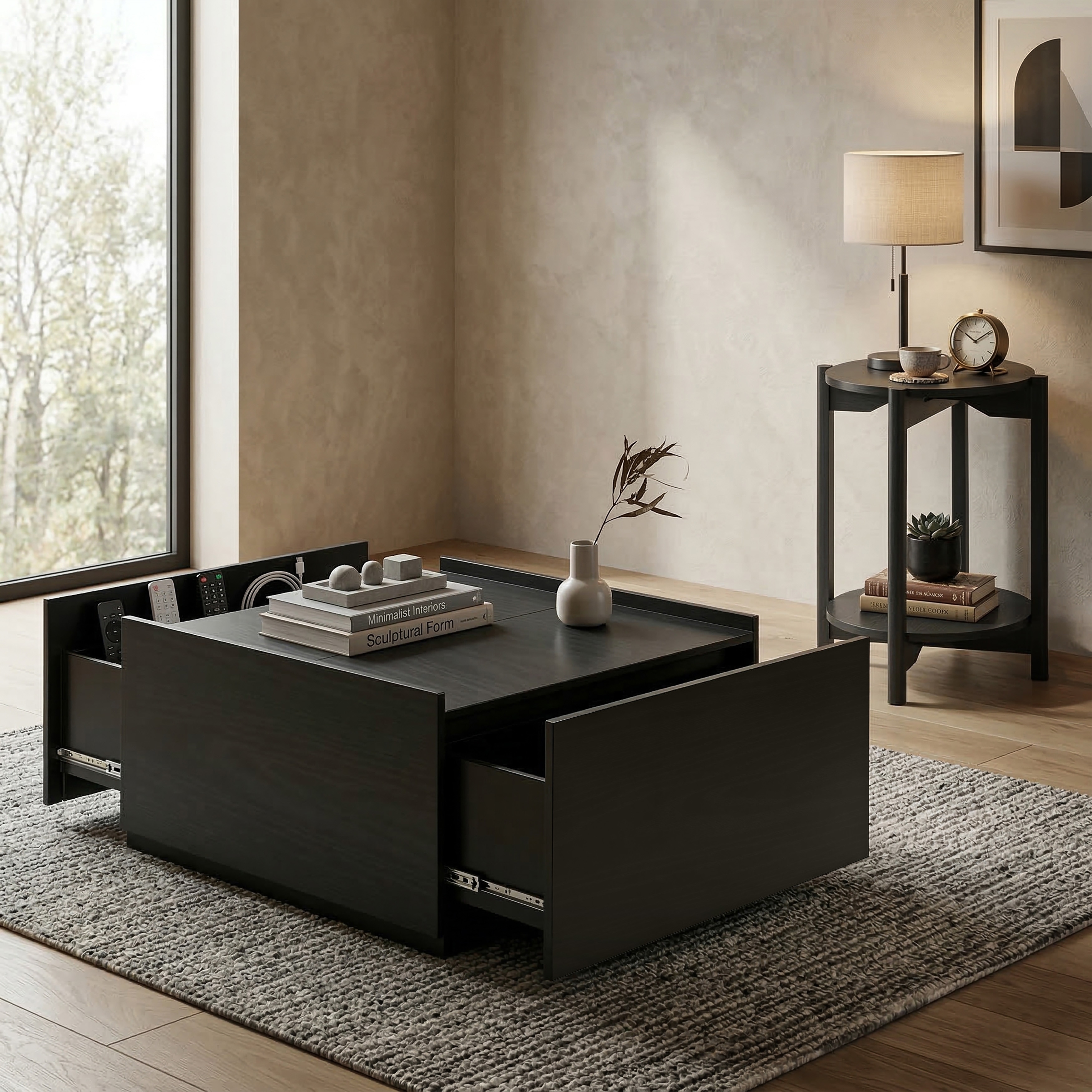 Furniture of America Rovion 2-Piece Wood Coffee Table Set with Storage Drawers and Open Bottom Shelf