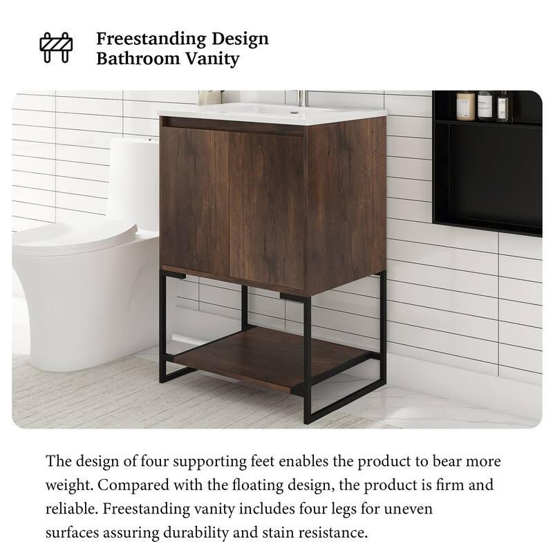 24-inch Freestanding Bath Vanity with White Cultured Mable Top