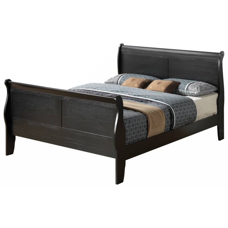 Black Platform Bed with Wood Trim, Full Size - Black
