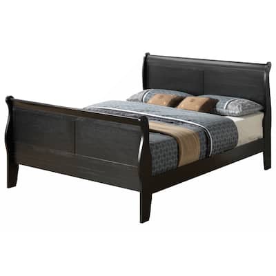 Black Platform Bed with Wood Trim, Full Size