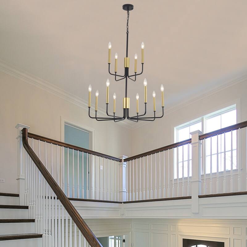 2-Tier Candle Style Chandelier Farmhouse Light Fixture for Living Room Kitchen Island Bedroom Entryway - N/A