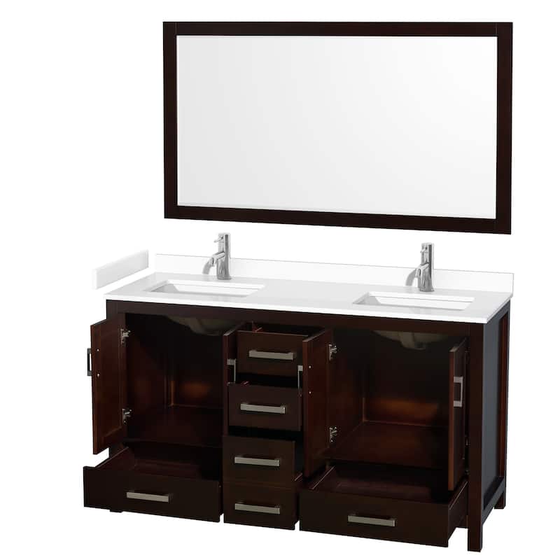 Sheffield Bathroom Vanity Set, Cultured Top, 58-Inch Mirror