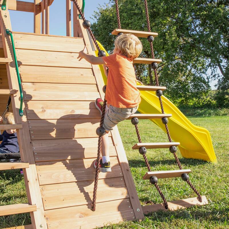 Backyard Discovery Endeavor Cedar Wood Swing Set, Slide, Play Deck
