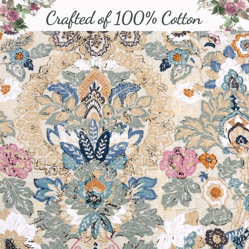 Cozy Line Florabella Cotton Golden Floral 3-pc. Reversible Quilt Bedding Set