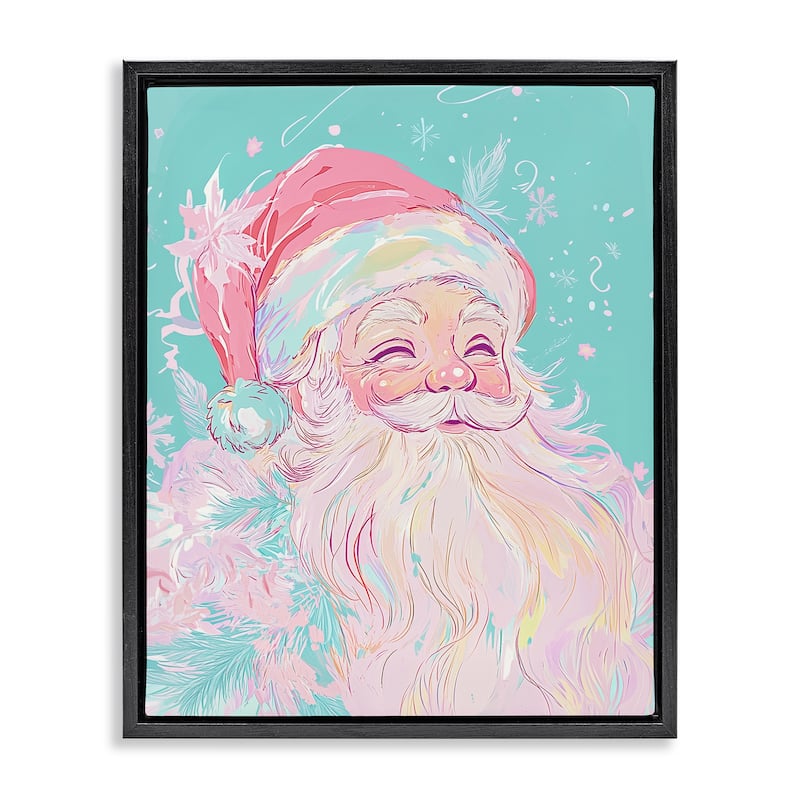 Stupell Pastel Jolly Santa Claus Framed Floater Canvas Wall Art Design By Arlington Prints - 25 x 31 - Black