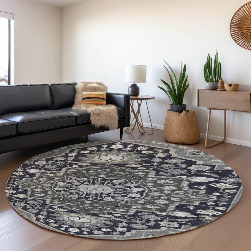 Premium Washable Super Soft Traditional Boho Mayfield Rug - Black - 8' x 8'