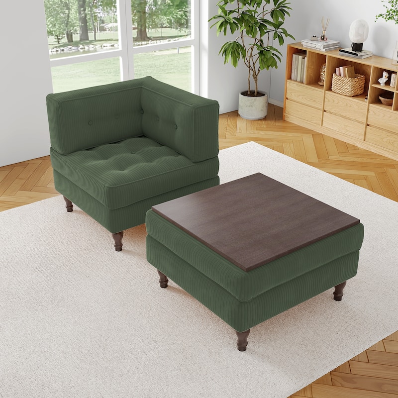Corduroy L-shape Modular Corner Sectional Sofa with Reversible Storage Ottoman