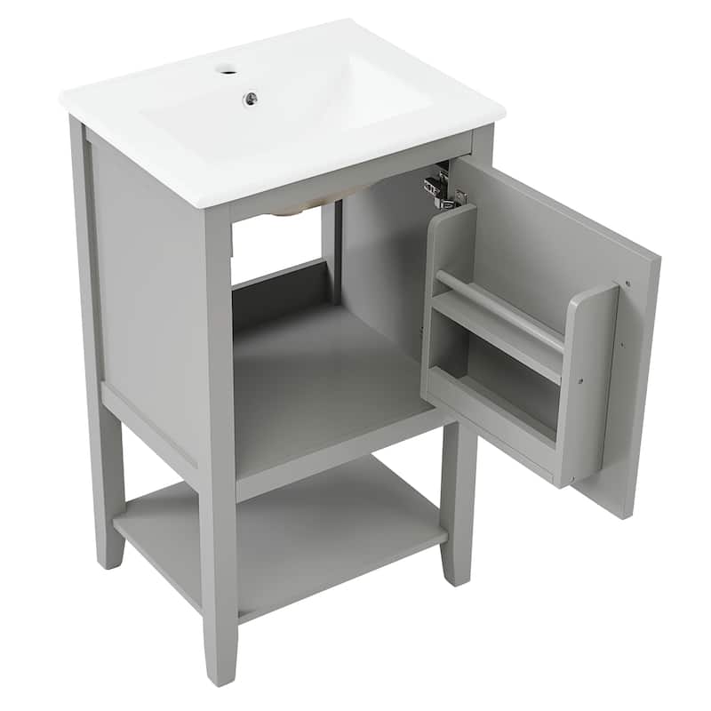 20" Bathroom Vanity with Sink, Bathroom Cabinet with Soft Closing Door, Storage Rack and Open Shelf