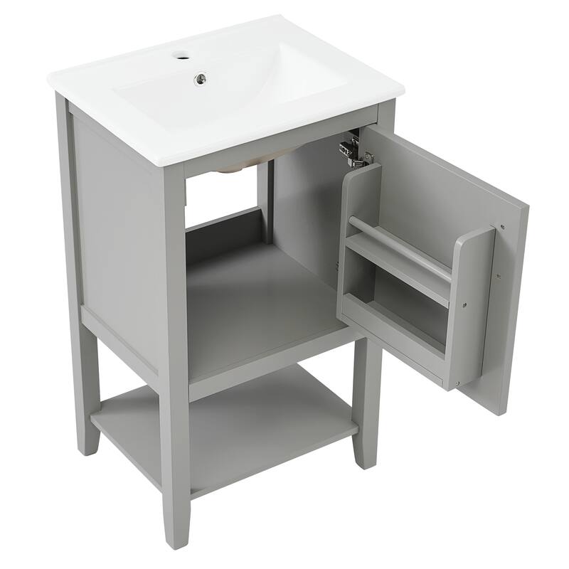 Small Bathroom Vanity with Sink, Bathroom Storage Cabinet with Soft Close Door, Single Vanity with Storage Rack and Open Shelf