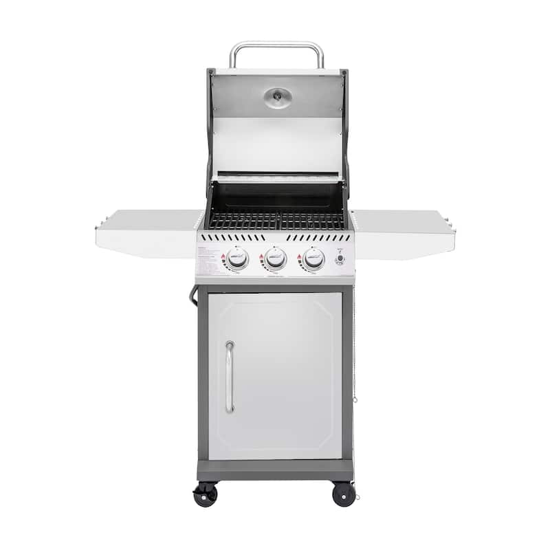 Royal Gourmet Stainless Steel 3-Burner Gas Grill, Cabinet Style Grill with Side Tables, 25,500 BTU