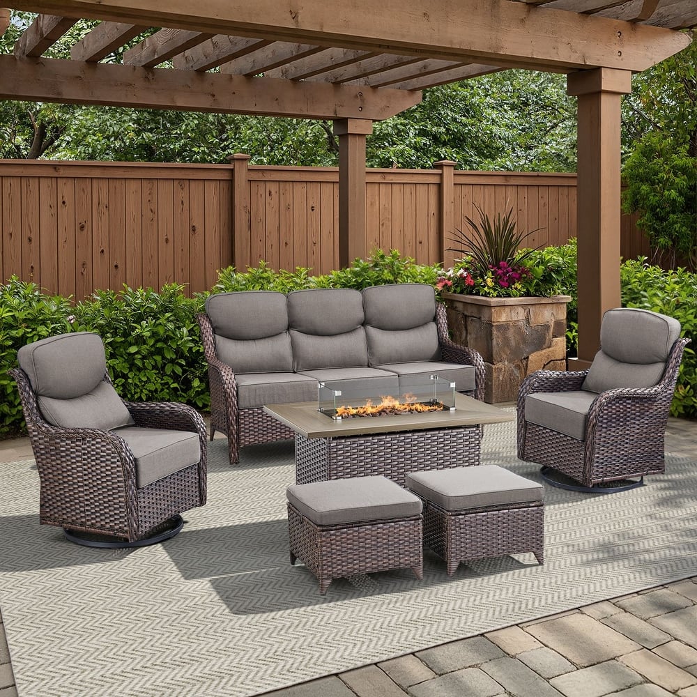 Meyreso 6-Piece Wicker Outdoor Patio Fire Pit Sofa Set with 6-Inch Thick Cushions