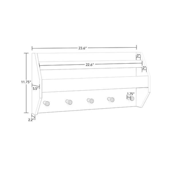 RiverRidge Kids Catch-All Wall Shelf with Bookrack and Hooks for Books and Bags - White with Pine Wood Accents