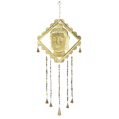 Metal Buddha Windchime with Glass Beads and Cone Bells - Gold - Roche River Decor
