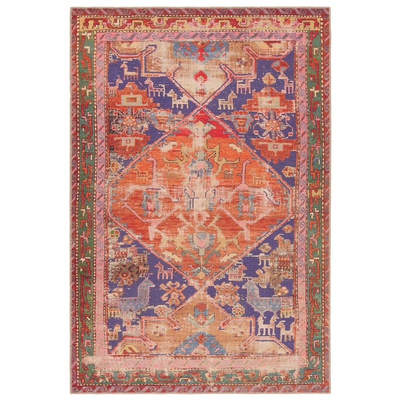 Sancho Machine Washable Medallion Orange/Purple Rug