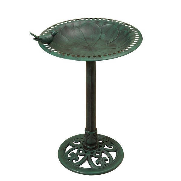 30" Green Verdigris Finished Antique Styled Birdbath with Basin - N/A