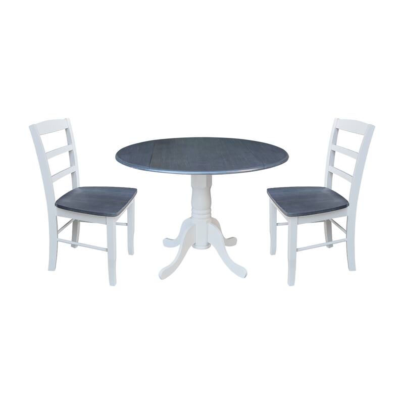 42" Dual Drop Leaf Pedestal Dining Table with Madrid Ladderback Chairs - Dining Set - White/Heather Gray - 3-Piece