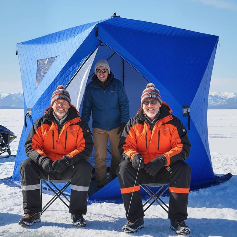 Pop Up Thermal Insulated Hub Tent, Ice Fishing Shelter for 3-4 Persons - Blue