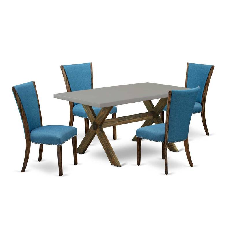 HomeStock 5-Piece Rectangle Distressed Jacobean Finish Solid Wood Top Dining Table with 4 Parson Chair