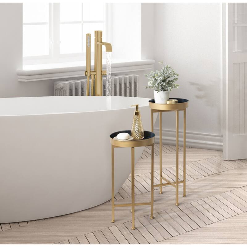 Kate and Laurel Celia Round Metal Foldable Tray Table Set