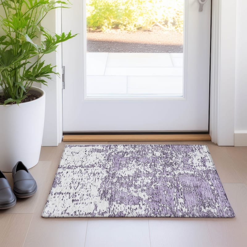 Machine Washable Indoor/ Outdoor Abstract Pixels Chantille Rug