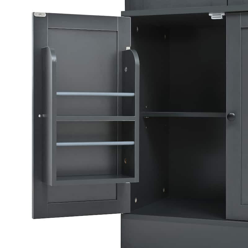 47.2x15.7x75inch Freestanding Buffet with Hutch, Tall Kitchen Pantry Cabinet with 4 Drawers, Door Shelves and Pull-out Trays