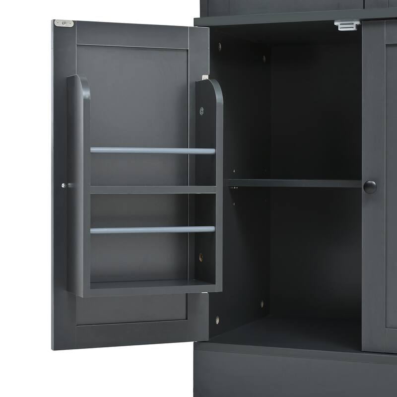 Tall Kitchen Pantry Cabinet, 75" Freestanding Buffet with Hutch, 4 Drawers, Door Shelves & Pull-Out Trays, Dining Room Storage