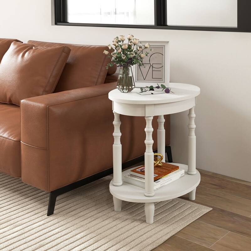 Gymax 2-Tier End Table Oval Compact Sofa Side Nightstand w/ Storage
