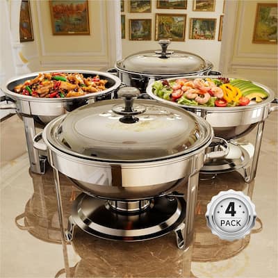 4 Pack 5QT Chafing Dishes For Buffet, Round Stainless Steel Chafing Dish Set For Home Parties, Christmas Gatherings