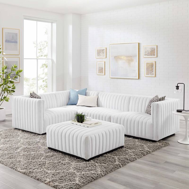 Conjure Channel Tufted Upholstered Fabric 5-Piece Sectional