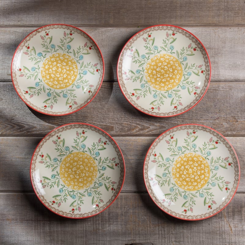 Euro Ceramica Ella 4 Piece 8" Hand-Painted Stoneware Salad Plate Set - 8.07 in. x 8.07 in. x 0.99 in.